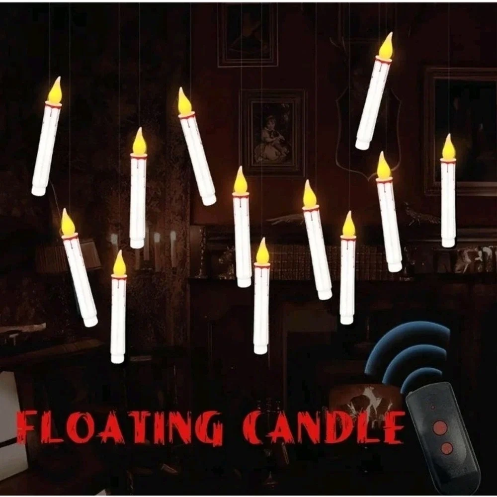Halloween Floating Candles,10 Pack White LED Floating Candles with Remote,8 inch
